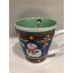 Make the Season Bright Christmas Snowman Coffee Tea Blue Mug Frosty